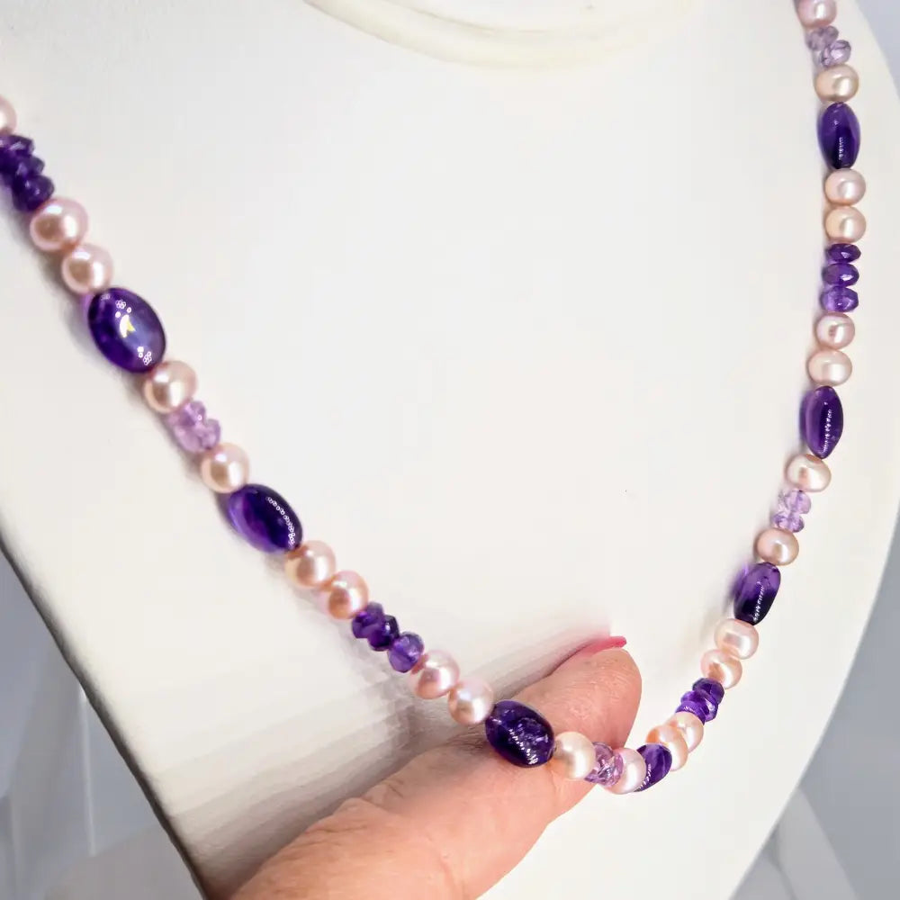 ?CAndy Necklace #23’’ 20’’ -amethyst Pearls Sterling Findings