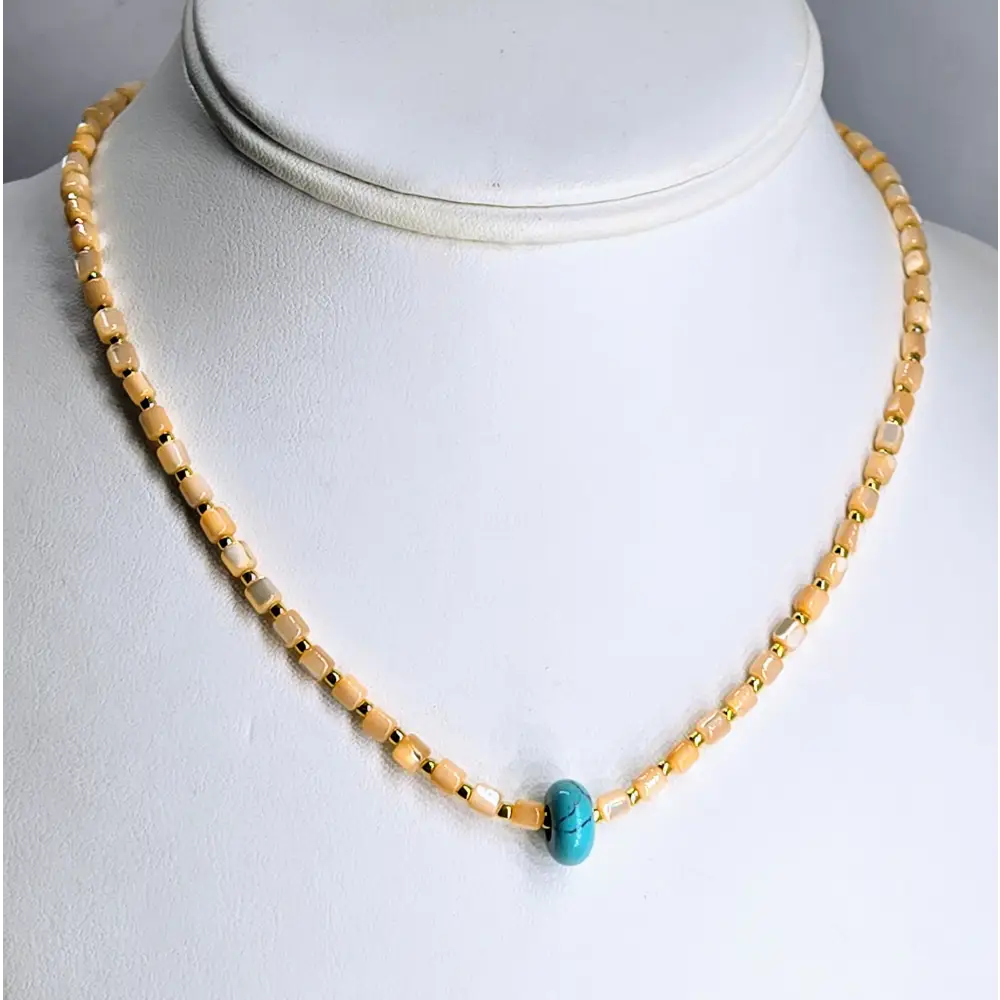 ?CAndy Shell’ 16’’ - 18’’ Necklace - Mother-of-pearl Magnesite Turquoise Gold Pvd Accents