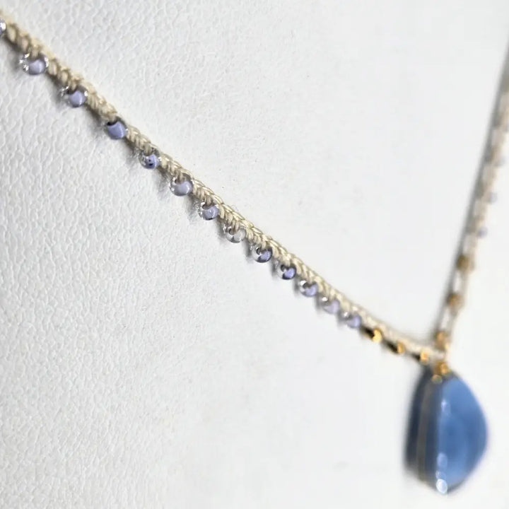 ?CAndy Strand #1’’ 16’’-17’’ Necklace - Angelite Miyuki Glass Silk Gold Sterling