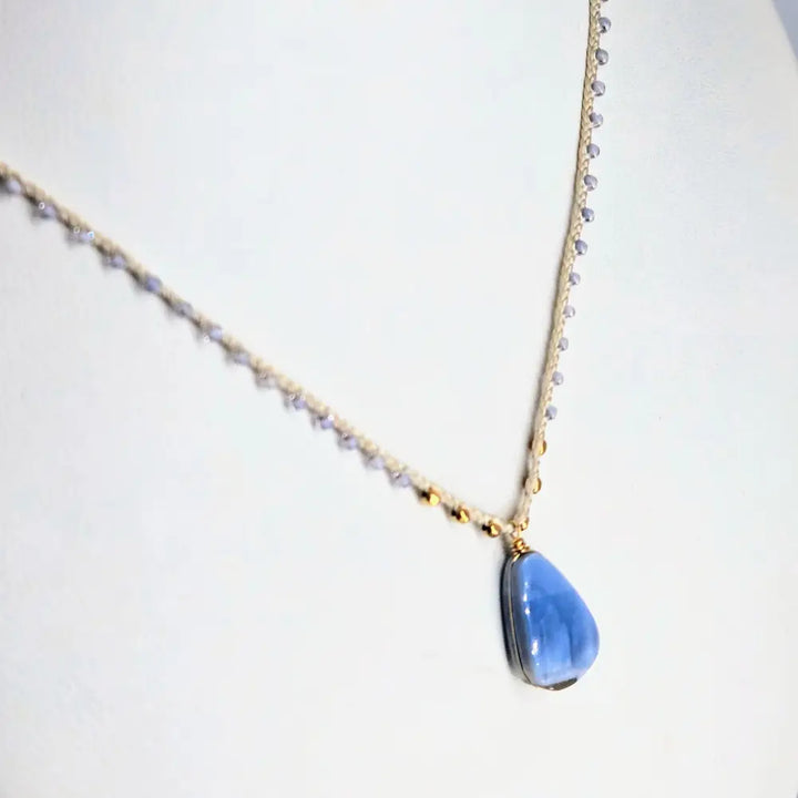 ?CAndy Strand #1’’ 16’’-17’’ Necklace - Angelite Miyuki Glass Silk Gold Sterling