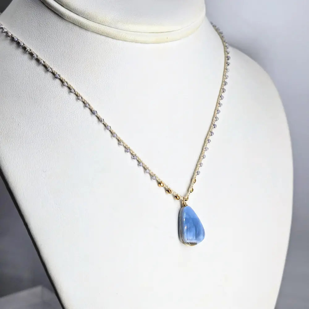 ?CAndy Strand #1’’ 16’’-17’’ Necklace - Angelite Miyuki Glass Silk Gold Sterling