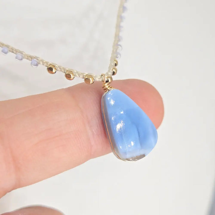?CAndy Strand #1’’ 16’’-17’’ Necklace - Angelite Miyuki Glass Silk Gold Sterling