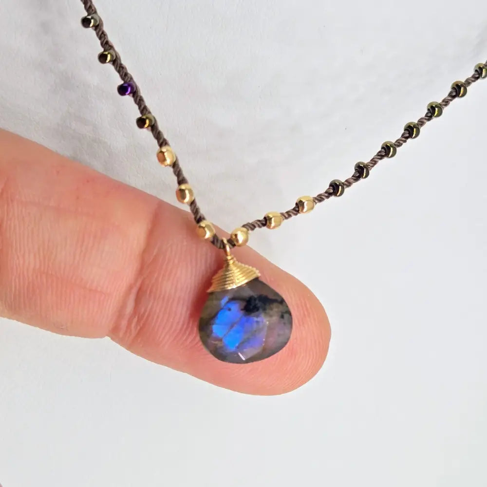 ?CAndy Strand #2’’ 16’’-17’’ Necklace - Labradorite Miyuki Glass Silk Gold Sterling