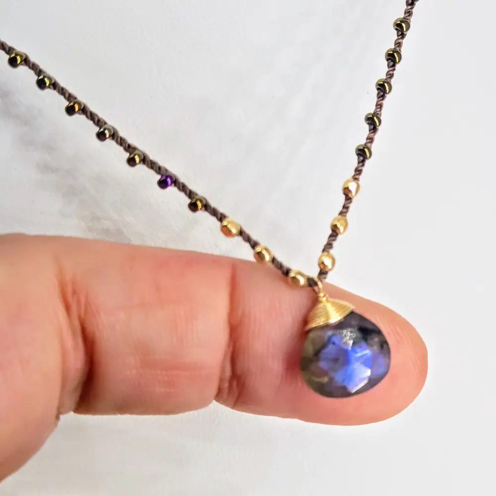 ?CAndy Strand #2’’ 16’’-17’’ Necklace - Labradorite Miyuki Glass Silk Gold Sterling
