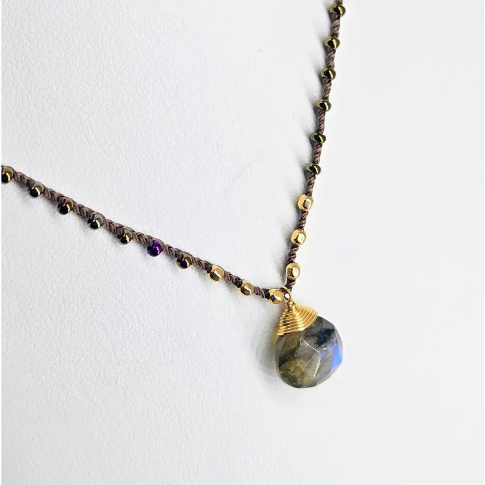 ?CAndy Strand #2’’ 16’’-17’’ Necklace - Labradorite Miyuki Glass Silk Gold Sterling