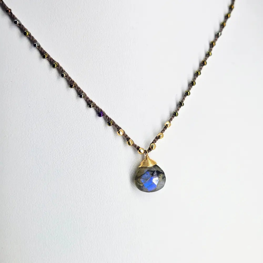 ?CAndy Strand #2’’ 16’’-17’’ Necklace - Labradorite Miyuki Glass Silk Gold Sterling