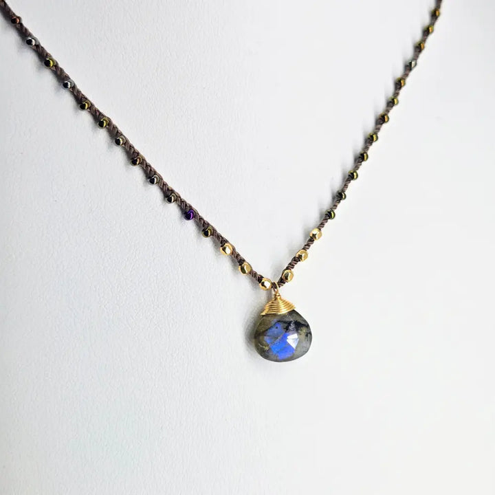 ?CAndy Strand #2’’ 16’’-17’’ Necklace - Labradorite Miyuki Glass Silk Gold Sterling