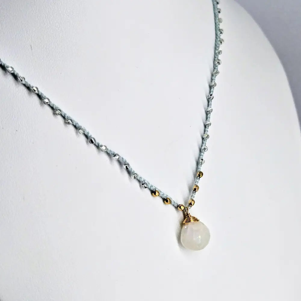 ?CAndy Strand #3’’ 16’’-17’’ Necklace - Moonstone Miyuki Glass Silk Gold Sterling