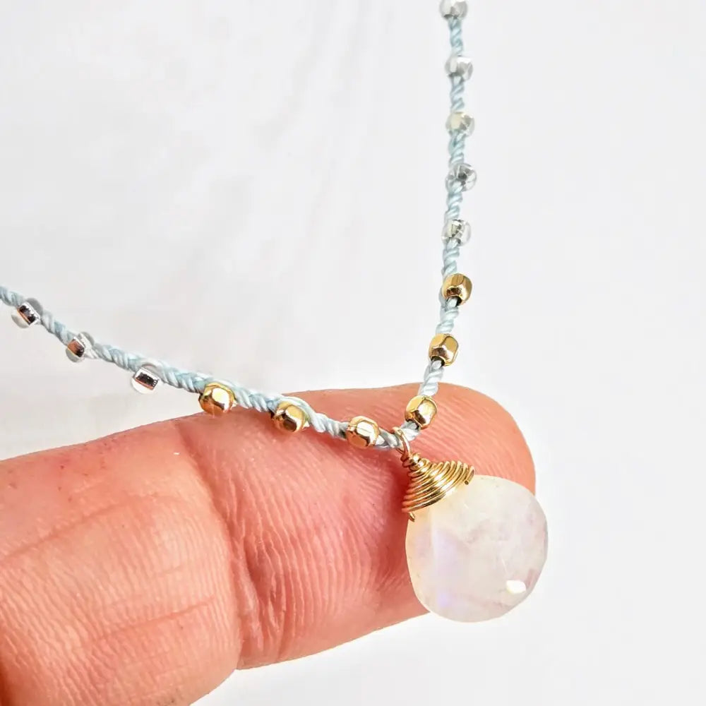 ?CAndy Strand #3’’ 16’’-17’’ Necklace - Moonstone Miyuki Glass Silk Gold Sterling
