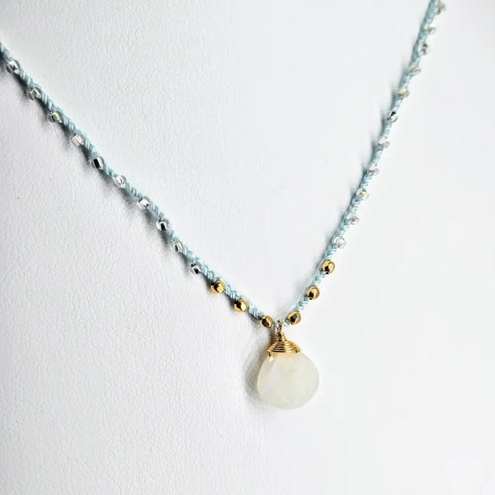?CAndy Strand #3’’ 16’’-17’’ Necklace - Moonstone Miyuki Glass Silk Gold Sterling