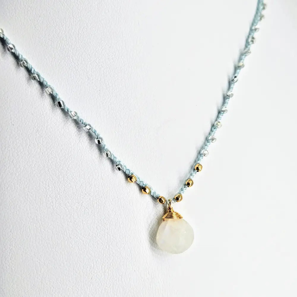 ?CAndy Strand #3’’ 16’’-17’’ Necklace - Moonstone Miyuki Glass Silk Gold Sterling
