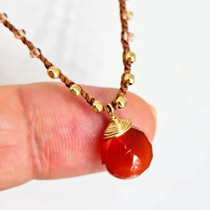 ?CAndy Strand #4’’ 16’’-17’’ Necklace - Carnelian Miyuki Glass Silk Gold Sterling