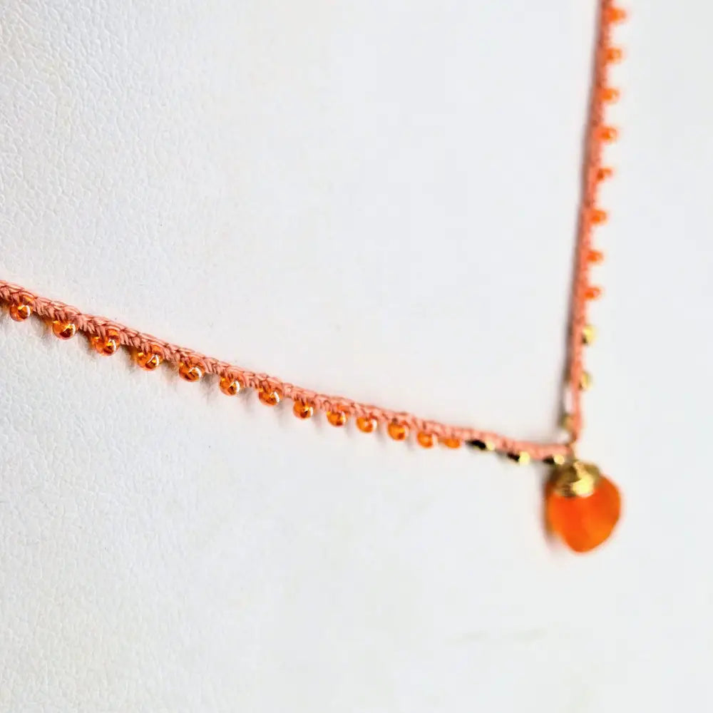 ?CAndy Strand #4’’ 16’’-17’’ Necklace - Carnelian Miyuki Glass Silk Gold Sterling