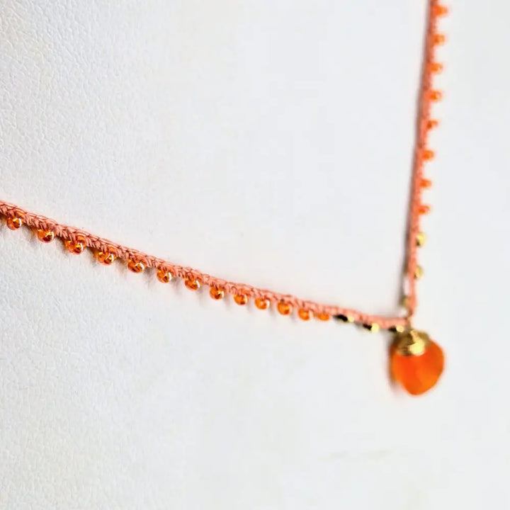 ?CAndy Strand #4’’ 16’’-17’’ Necklace - Carnelian Miyuki Glass Silk Gold Sterling