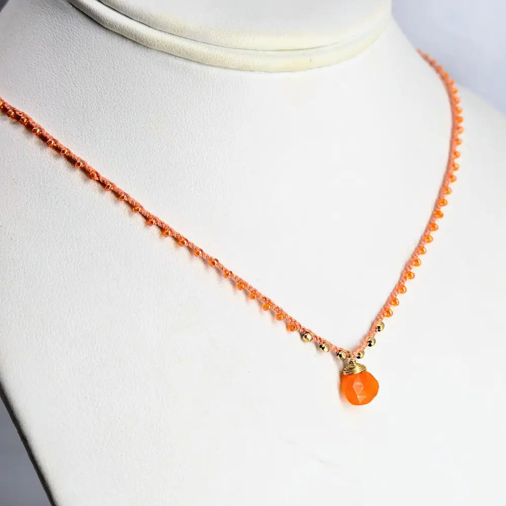 ?CAndy Strand #4’’ 16’’-17’’ Necklace - Carnelian Miyuki Glass Silk Gold Sterling - with Tangerine Beads