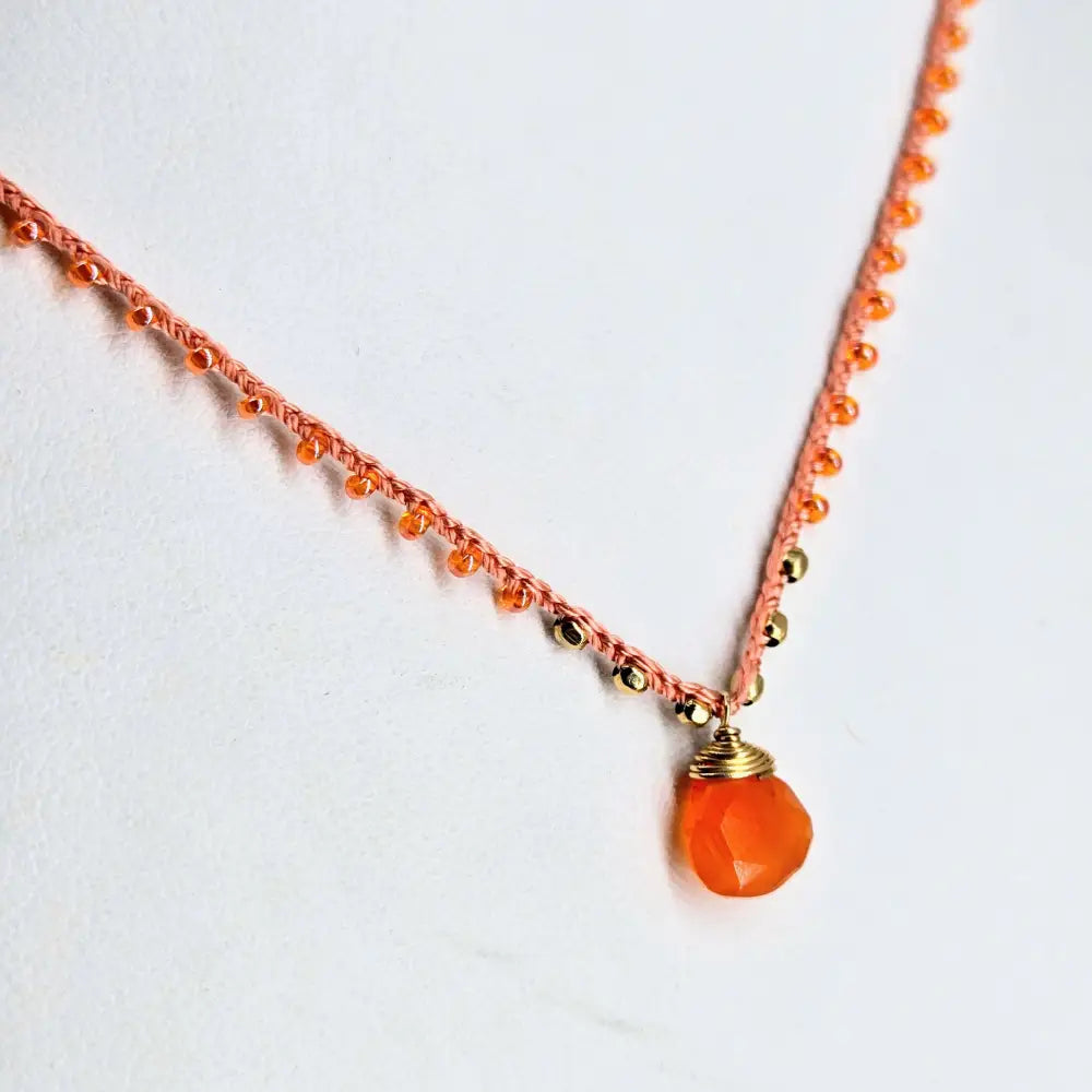 ?CAndy Strand #4’’ 16’’-17’’ Necklace - Carnelian Miyuki Glass Silk Gold Sterling