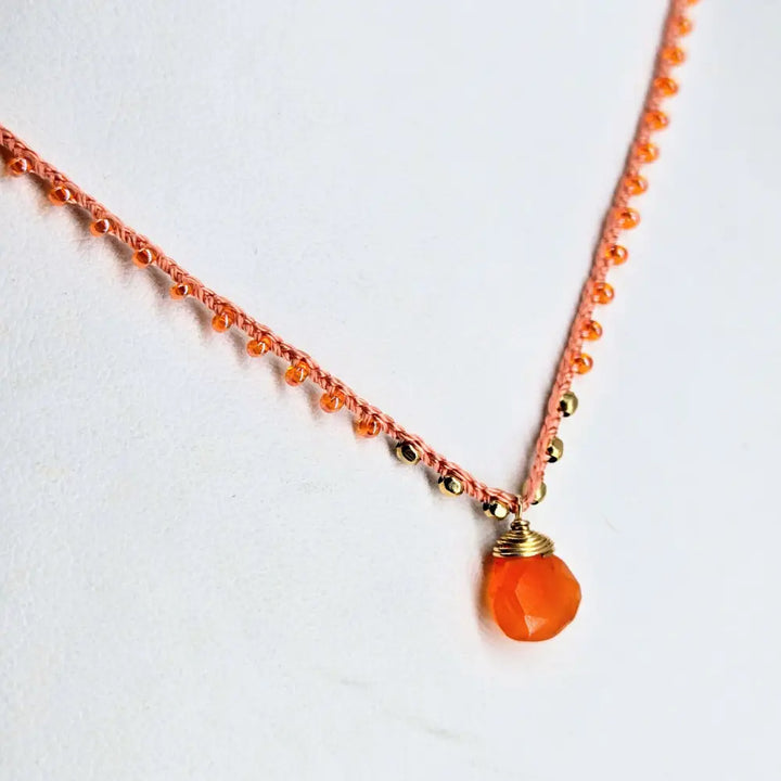 ?CAndy Strand #4’’ 16’’-17’’ Necklace - Carnelian Miyuki Glass Silk Gold Sterling