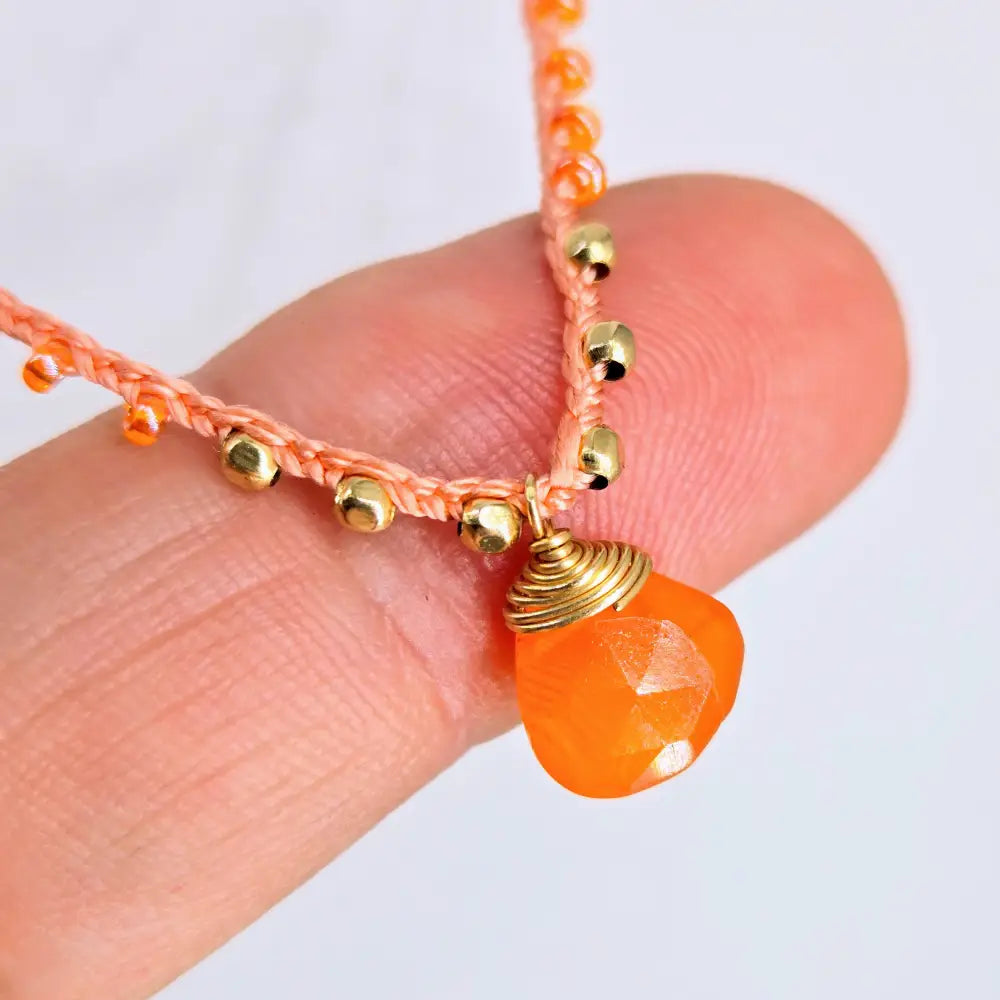 ?CAndy Strand #4’’ 16’’-17’’ Necklace - Carnelian Miyuki Glass Silk Gold Sterling