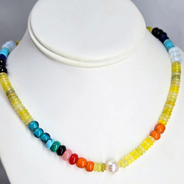 ?CAndy Tapestry’ 18’’ Necklace - Mixed Gems Gold-plated Findings