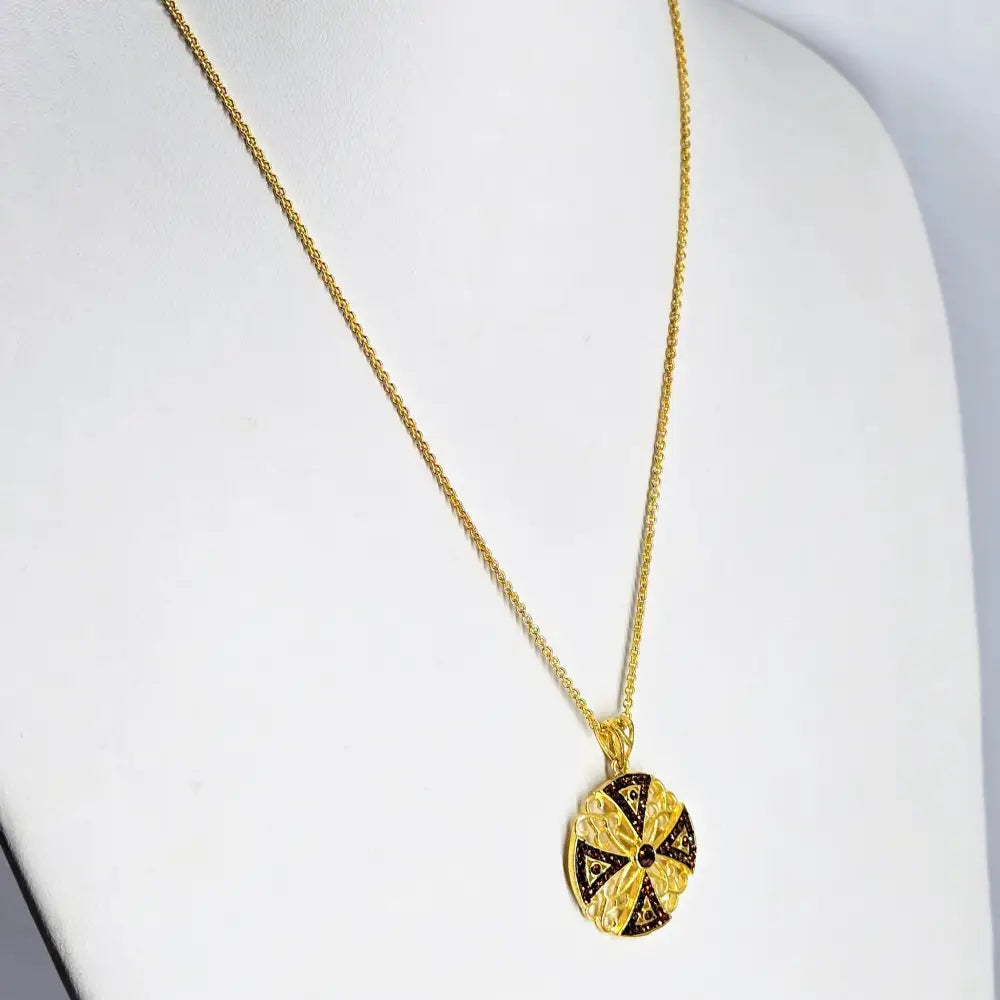 ?CAnterbury Cross’ Pendant Necklace - Cognac Crystals Gold-plated Jeweler’s Brass