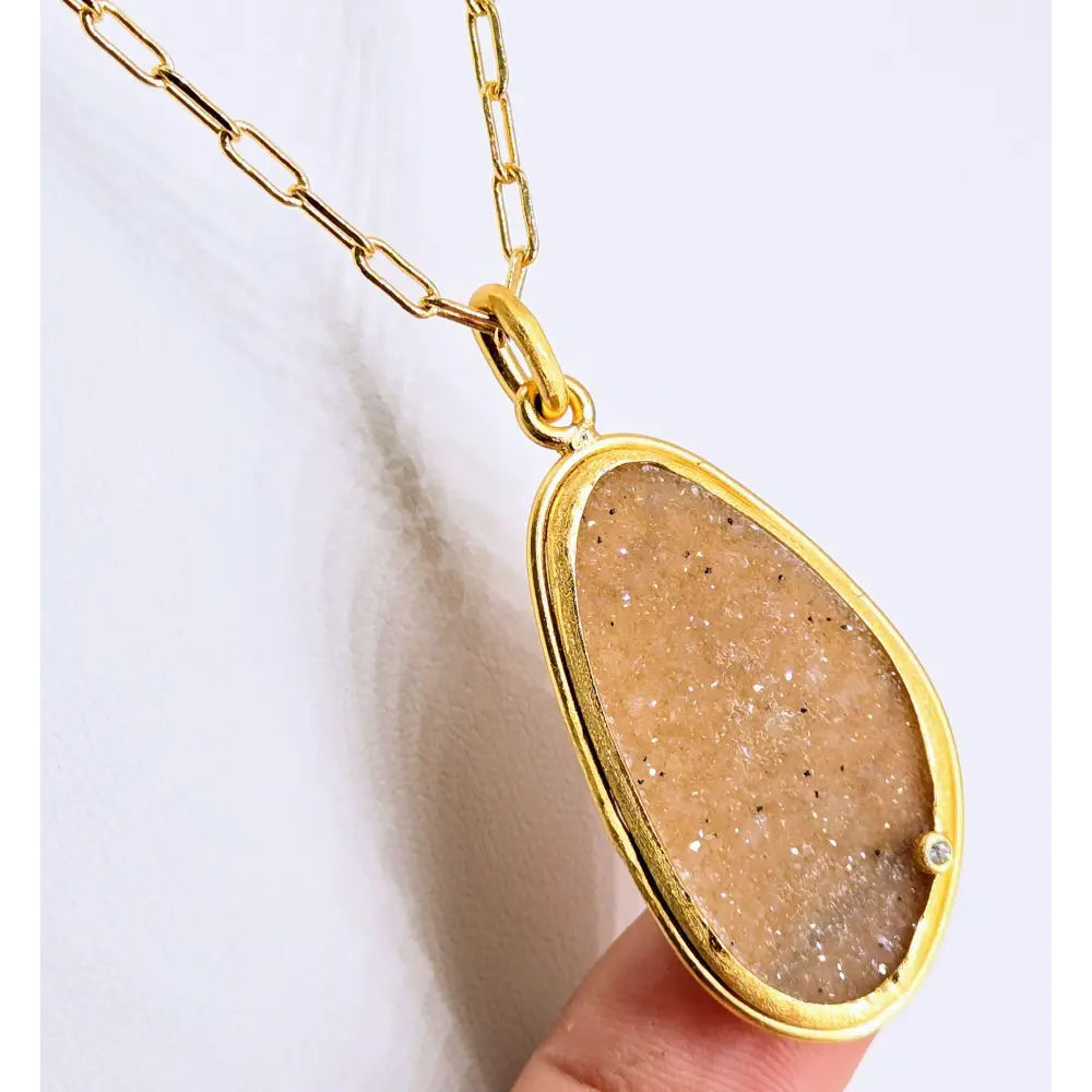 ?CAramel Sprinkles’ 18’’ - 20’’ Necklace - Druzy Zircon Gold Sterling - Pendant