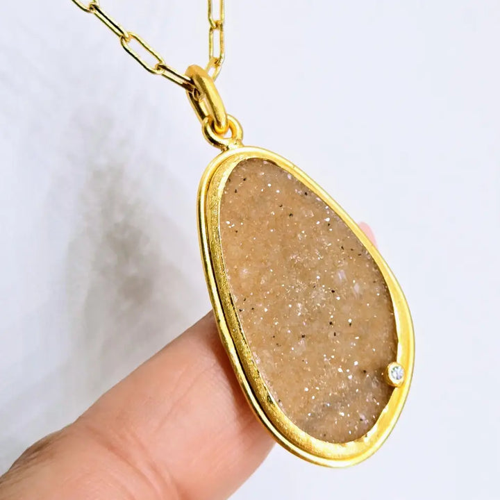 ?CAramel Sprinkles’ 18’’ - 20’’ Necklace - Druzy Zircon Gold Sterling - Pendant