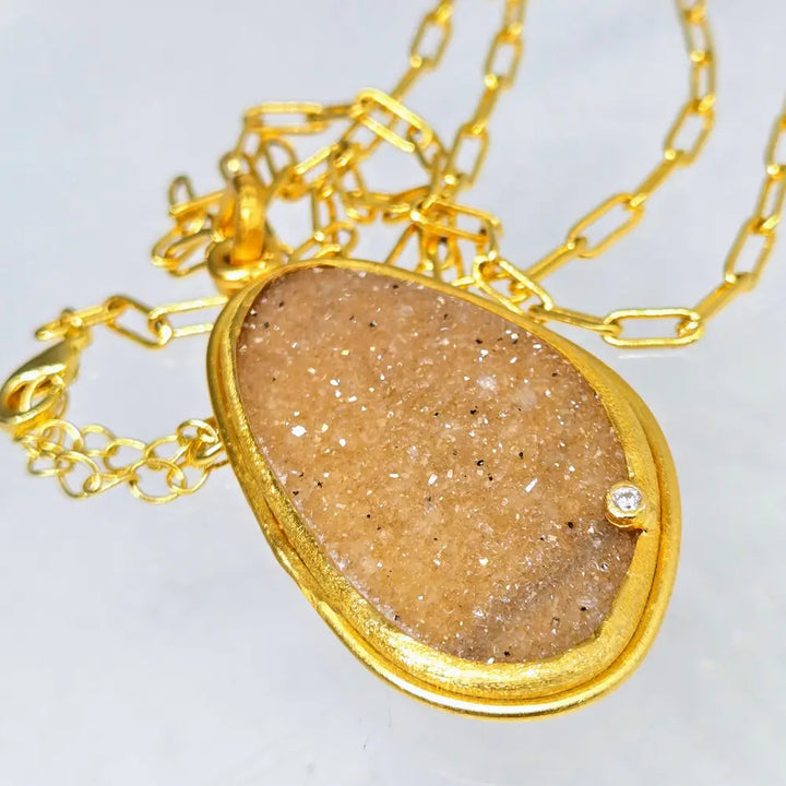 ?CAramel Sprinkles’ 18’’ - 20’’ Necklace - Druzy Zircon Gold Sterling - Pendant