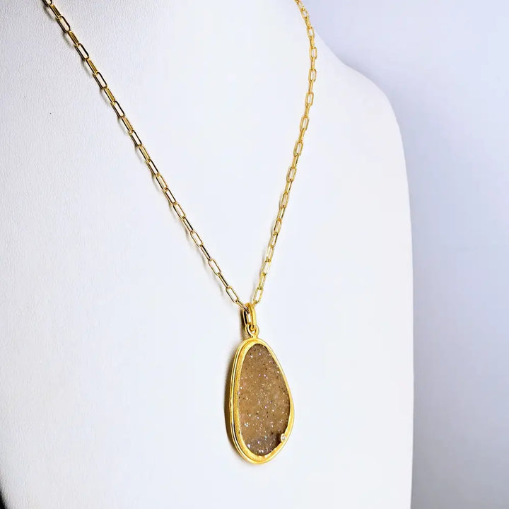 ?CAramel Sprinkles’ 18’’ - 20’’ Necklace - Druzy Zircon Gold Sterling - Pendant