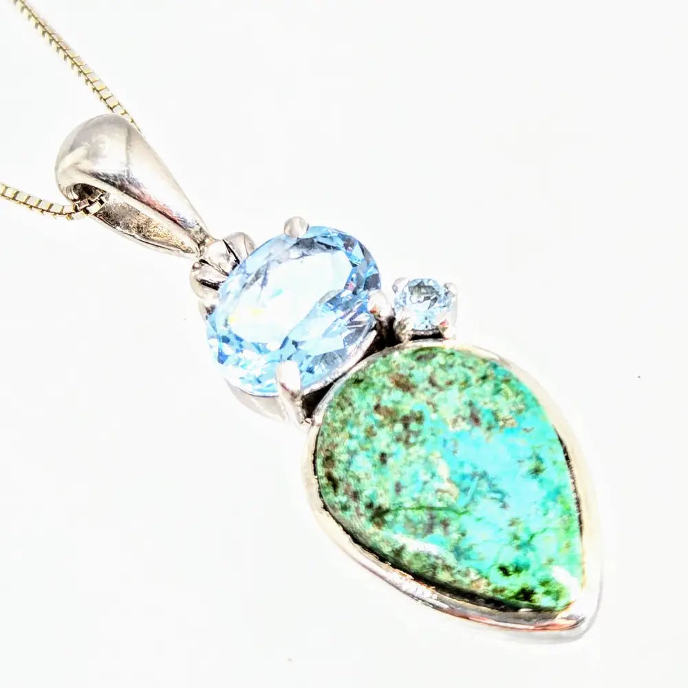 ?CAribbean Beach’ 18’’ Necklace 1.5’’ Pendant Fuchsite Topaz Sterling