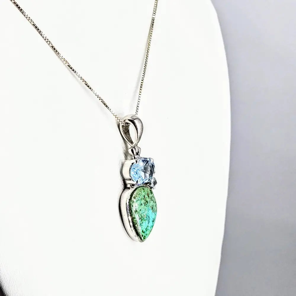 ?CAribbean Beach’ 18’’ Necklace 1.5’’ Pendant Fushite Topaz Sterling