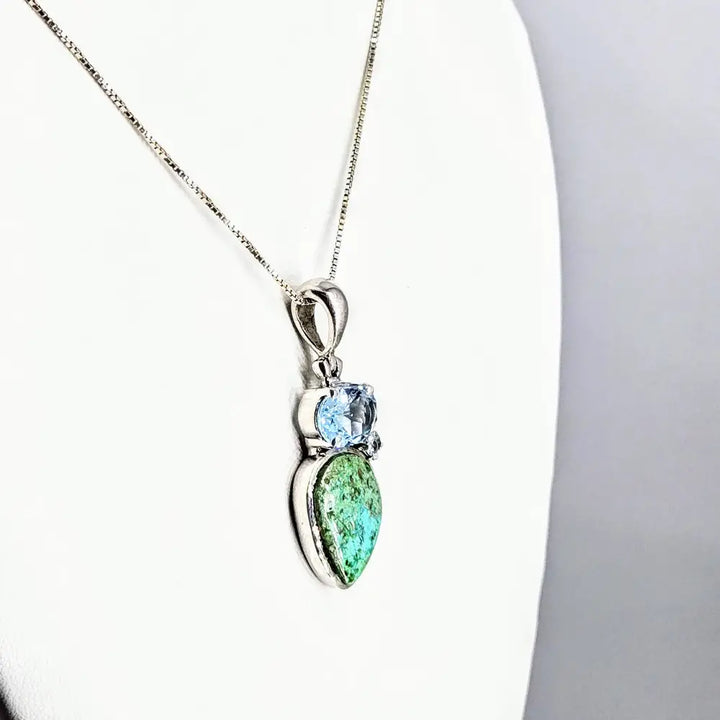 ?CAribbean Beach’ 18’’ Necklace 1.5’’ Pendant Fushite Topaz Sterling