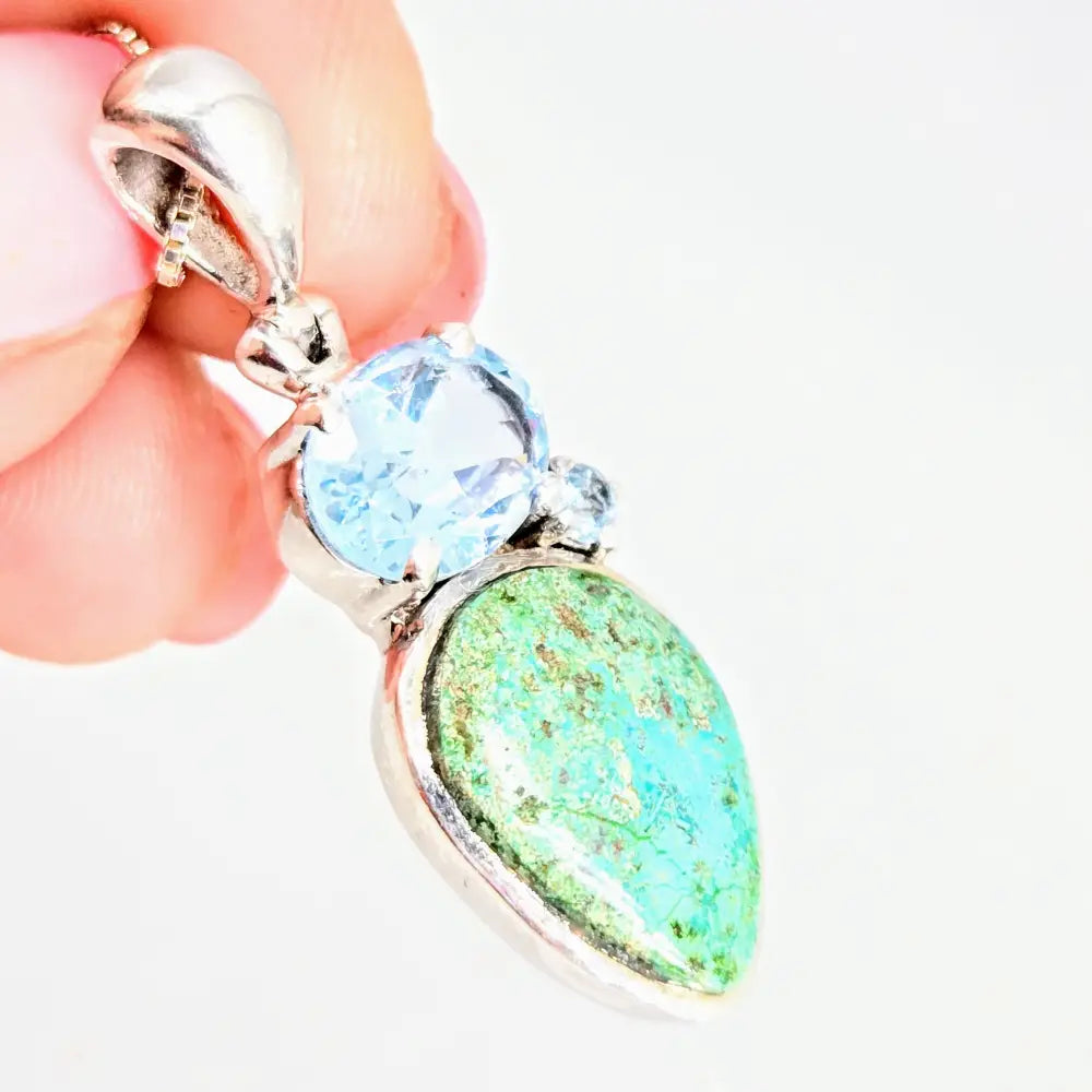 ?CAribbean Beach’ 18’’ Necklace 1.5’’ Pendant Fushite Topaz Sterling