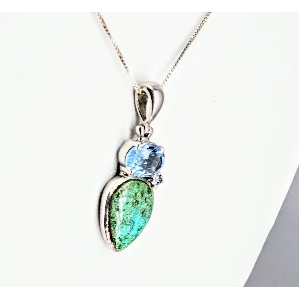 ?CAribbean Beach’ 18’’ Necklace 1.5’’ Pendant Fushite Topaz Sterling