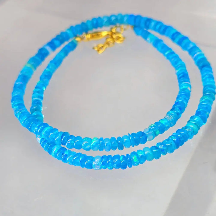 ?CAribbean Blue!’ 16’’ - 18’’ Necklace - Opal Silver or Gold-plated Findings