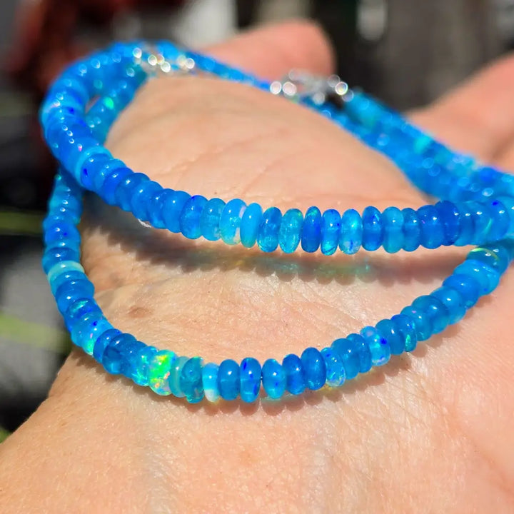 ?CAribbean Blue!’ 16’’ - 18’’ Necklace - Opal Silver or Gold-plated Findings - Silver-plated Findings