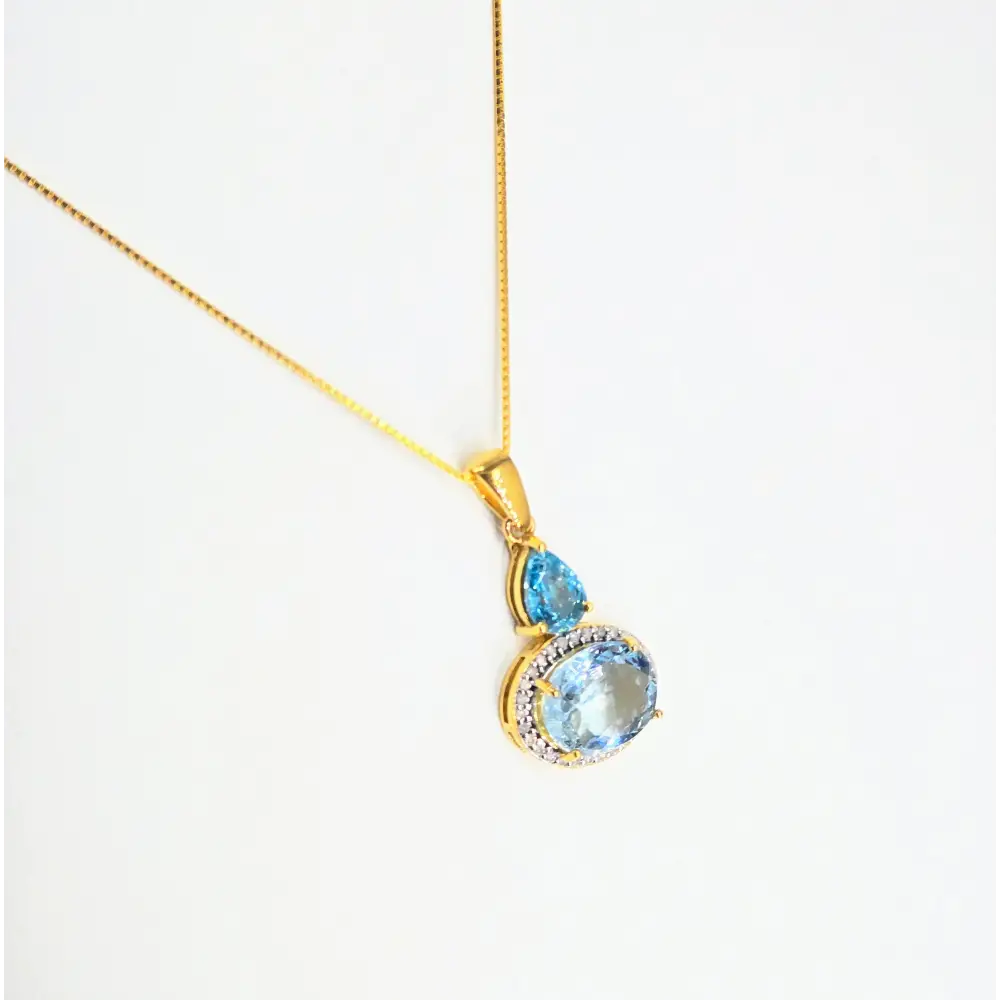 ?CAribbean Coast’ Pendant Necklace - Blue Zircon Aquamarine Diamonds 18k Gold Sterling