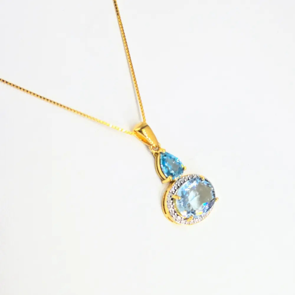 ?CAribbean Coast’ Pendant Necklace - Blue Zircon Aquamarine Diamonds 18k Gold Sterling