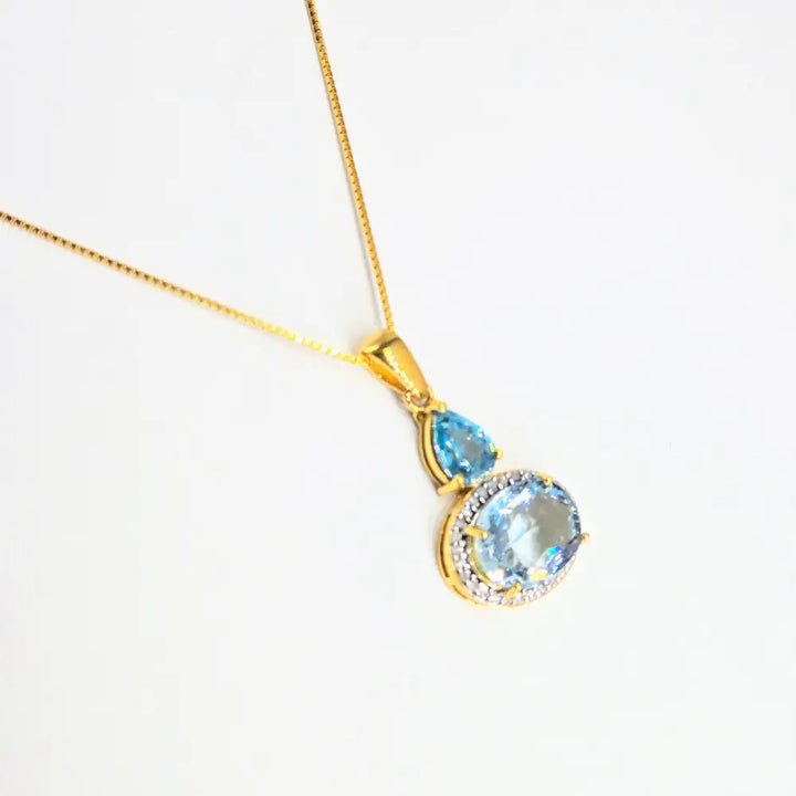 ?CAribbean Coast’ Pendant Necklace - Blue Zircon Aquamarine Diamonds 18k Gold Sterling