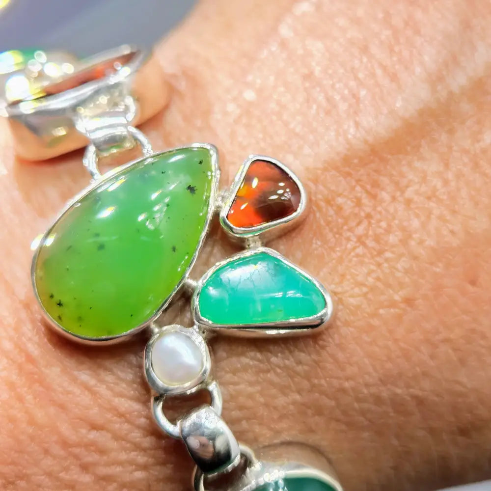 ?CArmel Apple’ Bracelet - Chrysoprase Fire Agate Pearl Sterling