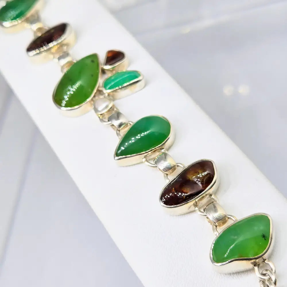 ?CArmel Apple’ Bracelet - Chrysoprase Fire Agate Pearl Sterling