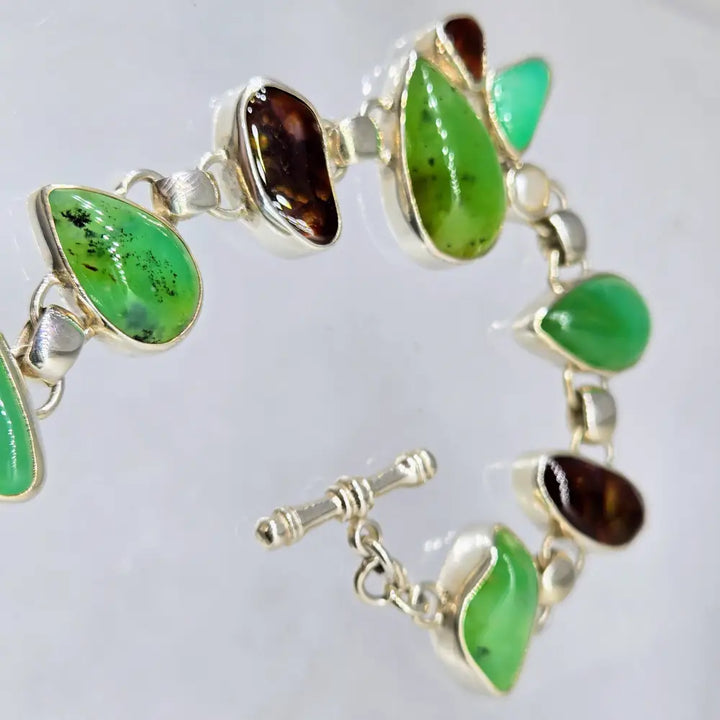 ?CArmel Apple’ Bracelet - Chrysoprase Fire Agate Pearl Sterling