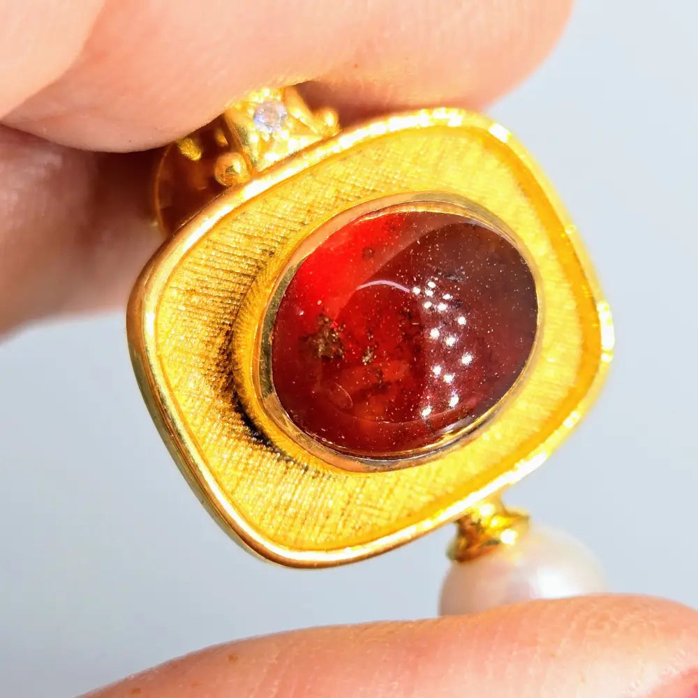 ?CArmel Tartlets’ 1’’ Earrings - Madiera Citrine Zircon Swarovski Pearls 18k Gold Sterling