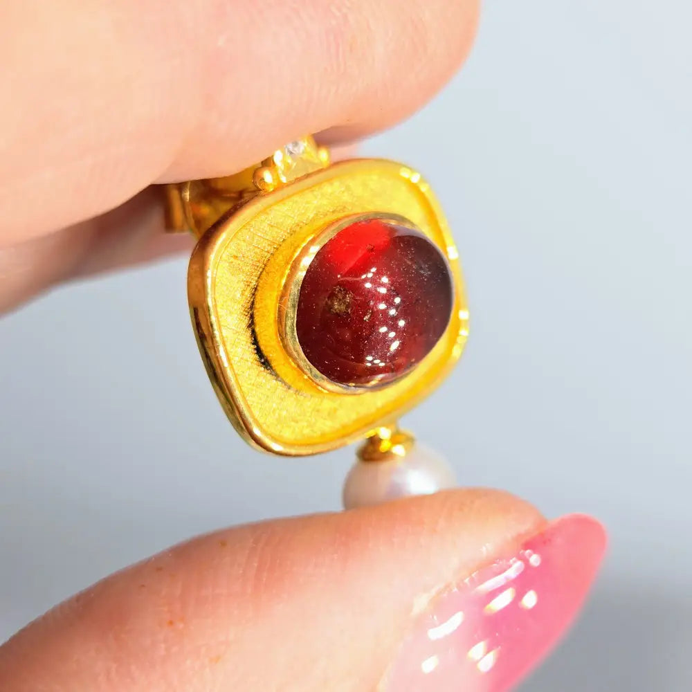 ?CArmel Tartlets’ 1’’ Earrings - Madiera Citrine Zircon Swarovski Pearls 18k Gold Sterling