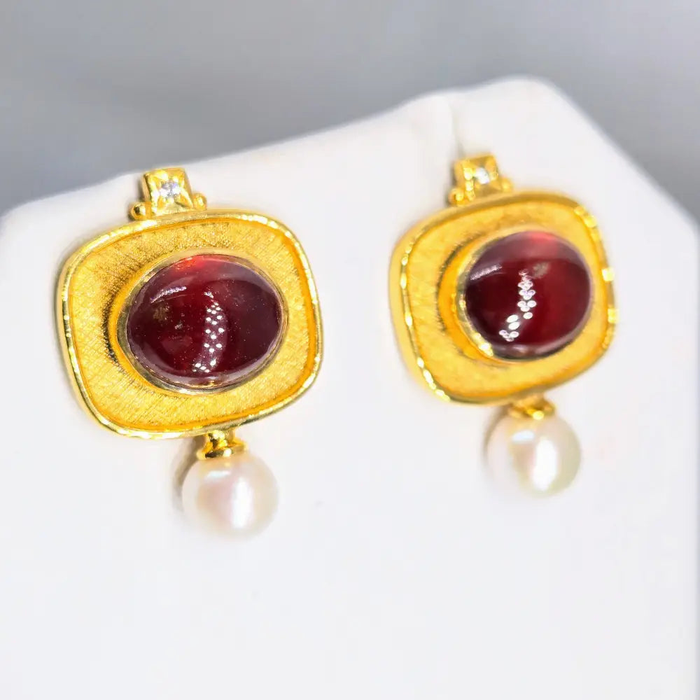 ?CArmel Tartlets’ 1’’ Earrings - Madiera Citrine Zircon Swarovski Pearls 18k Gold Sterling