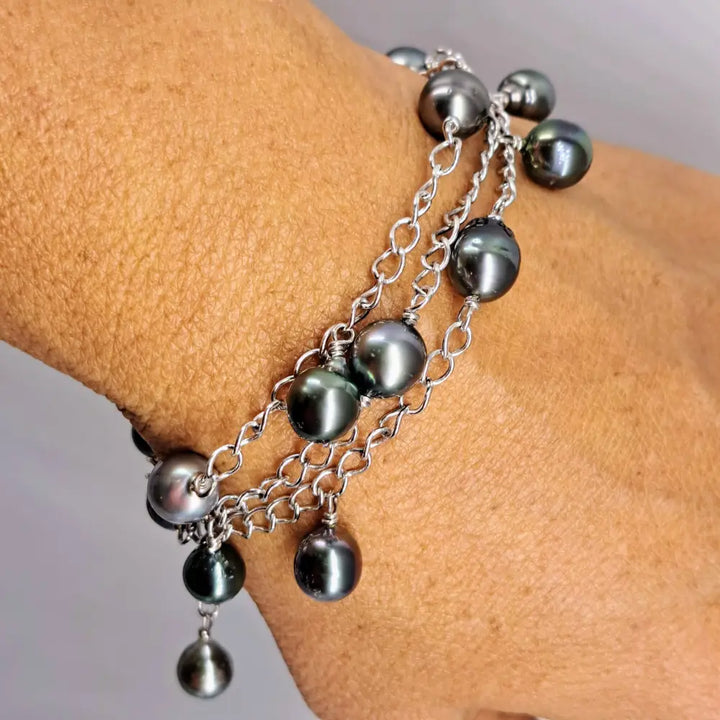 ?CAsual Elegance’ 7.5’’ to 9’’ Bracelet - Tahitian Pearls Anti-tarnish Sterling