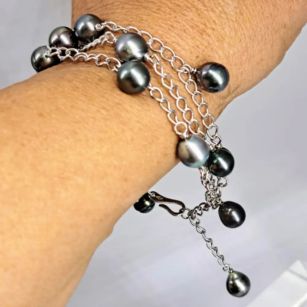 ?CAsual Elegance’ 7.5’’ to 9’’ Bracelet - Tahitian Pearls Anti-tarnish Sterling