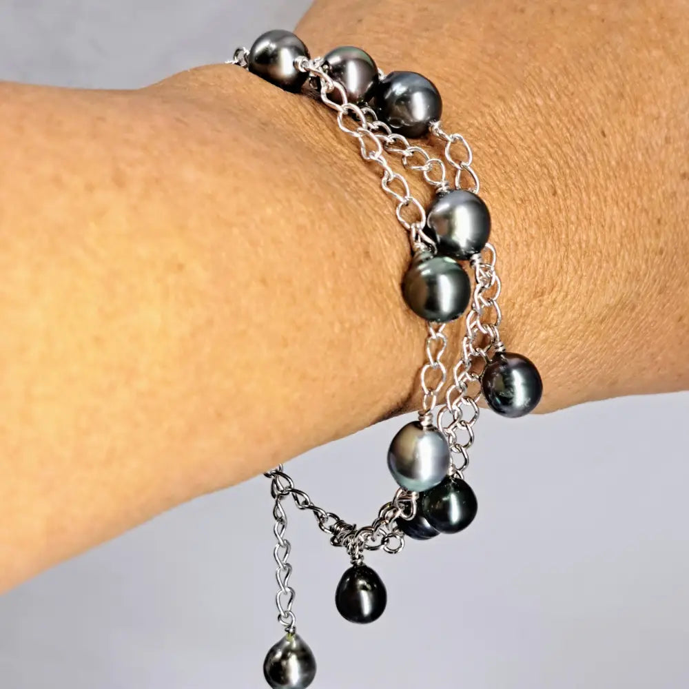 ?CAsual Elegance’ 7.5’’ to 9’’ Bracelet - Tahitian Pearls Anti-tarnish Sterling