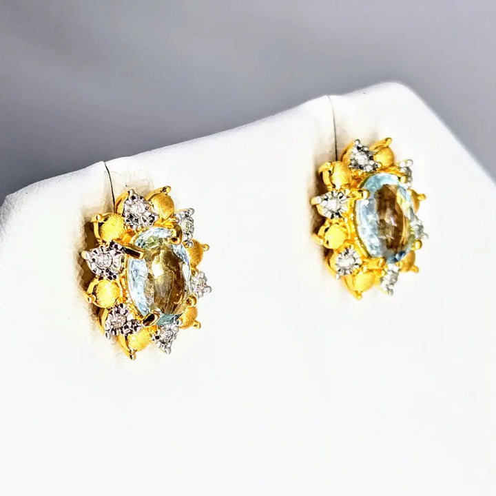 ?CElestial Stunners’.5’’ Earrings - Aquamarine Diamonds 18k Sterling