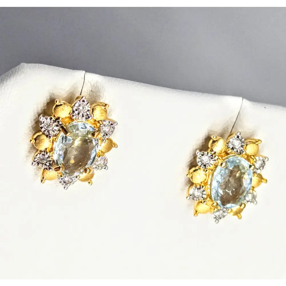 Celestial Stunners.5’’ Earrings Aquamarine Diamonds 18k Sterling - Necklace