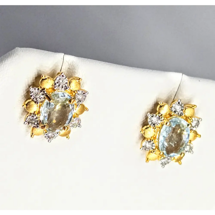 Celestial Stunners.5’’ Earrings Aquamarine Diamonds 18k Sterling - Necklace